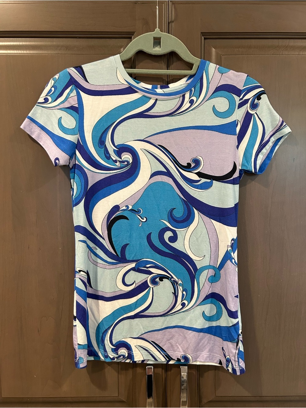 L’Agence Ressi Tee in Provence Blue and Lavender Swirl, Size S